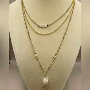 Nakamol 3 layered necklace was white beads and a lariat with a gold tone rod
